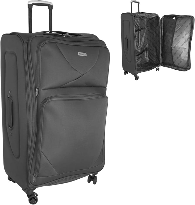 Bordlite Softshell Spinner Suitcase Black - Expandable Travel Luggage with 360 Wheels, Combination Lock, Telescopic Handle and Front Pockets (Available in 19", 22", 27", 30", 34" and Bundle Sets)