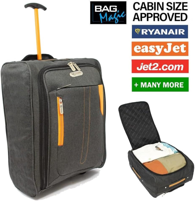 IN Travel - Soft Sided Cabin Approved Hand Luggage Suitcase - Extendable Handle Dual Wheel Multi Pocket Travel Bag 50 x 20 x 35-44L