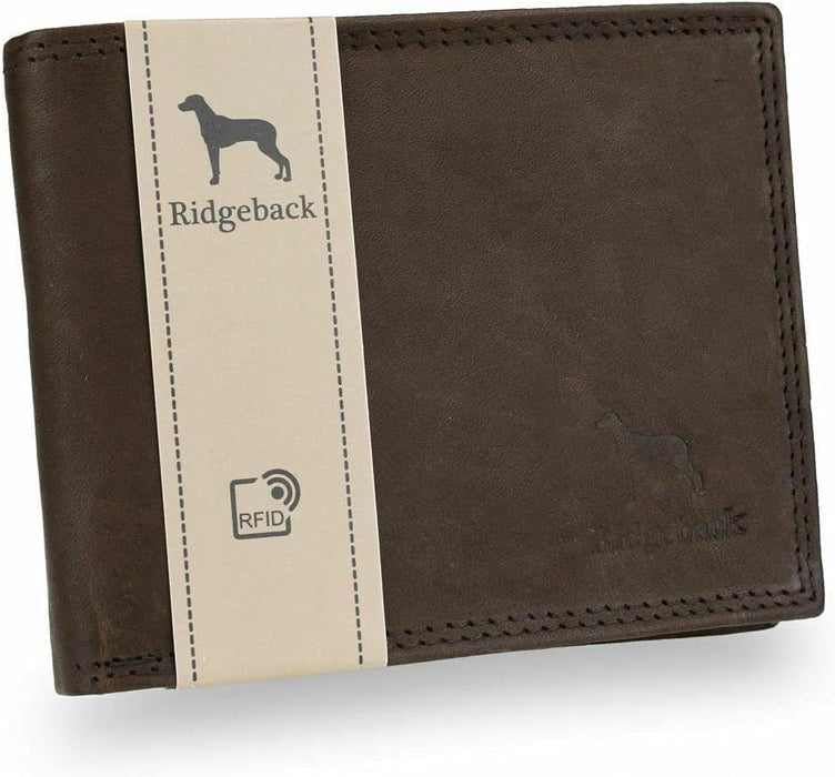 Ridgeback - Mens Leather Bi Fold Wallet Coin Purse ID Holder Note Wallet | Slimline RFID Protection