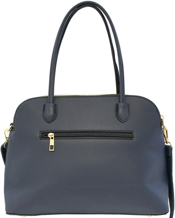 Nicole Brown - Design Style Faux Leather Tote Handbag | Top Handle Double Zipped Ladies Bag (Navy)