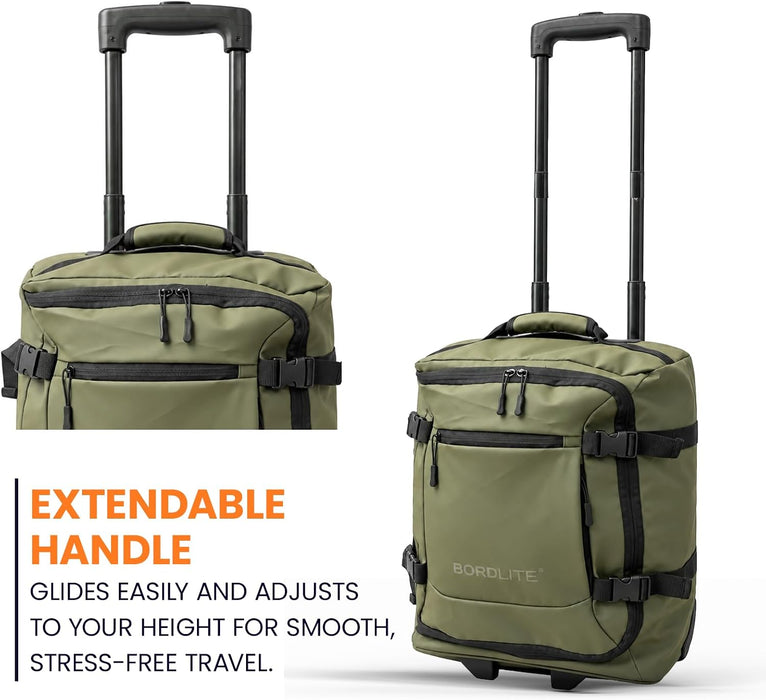 Bordlite EasyJet Cabin Bag 45x36x20cm – Lightweight Wheeled Carry On Trolley Bag 800g – Water-Resistant TARP, Telescopic Handle & Front Pockets – Khaki