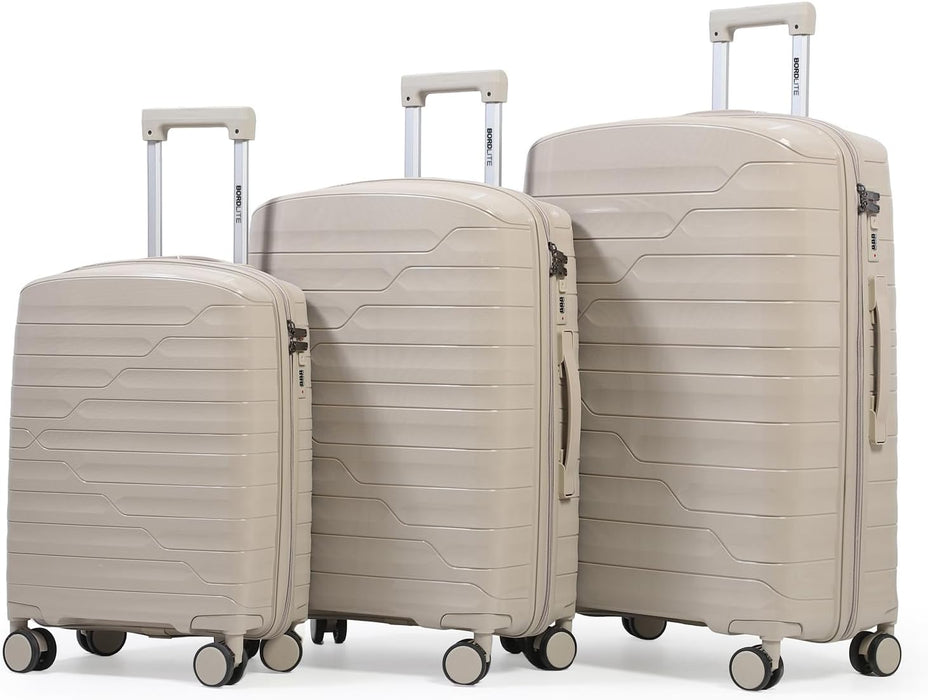 Bordlite Expandable Polypropylene Hard Shell Luggage, Lightweight Suitcase with 4 Spinner Wheels, Combination Lock and Telescopic Handle