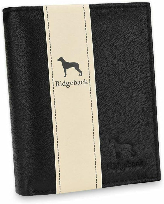 Ridgeback - Mens Bi Fold Leather Wallet Coin Purse Note Holder ID Case | Genuine Leather (Black)