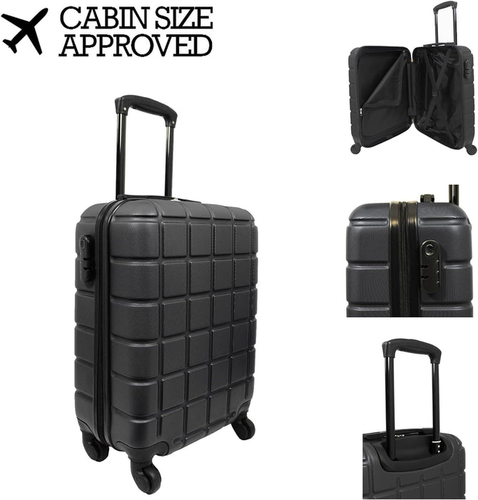 18" Lightweight Hard Shell Cabin Approved Suitcase, Easy Spinner 4 Wheels - Black