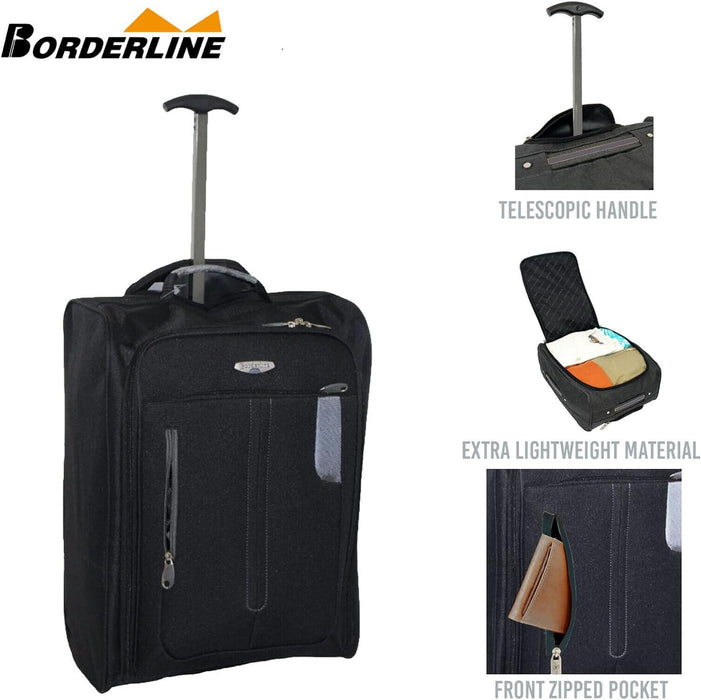 IN Travel - Soft Sided Cabin Approved Hand Luggage Suitcase - Extendable Handle Dual Wheel Multi Pocket Travel Bag 50 x 20 x 35-44L