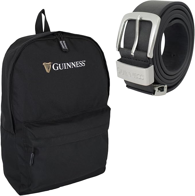 Guinness Ryanair Cabin Backpack 40x25x20cm & Leather-Lined Belt Bundle