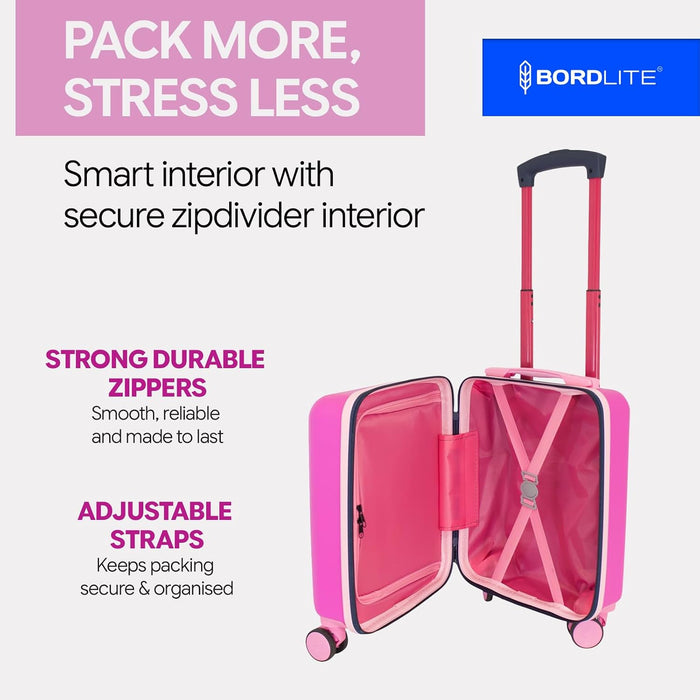 Bordlite Kids Suitcase 40x30x20cm Blue Cabin Luggage for Boys & Girls, Childrens Underseat Travel Case with 360 Spinner Wheels, Telescopic Handle, ABS Shell for Ryanair & Wizz Air