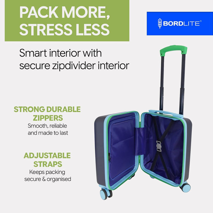 Bordlite Kids Suitcase 40x30x20cm Blue Cabin Luggage for Boys & Girls, Childrens Underseat Travel Case with 360 Spinner Wheels, Telescopic Handle, ABS Shell for Ryanair & Wizz Air