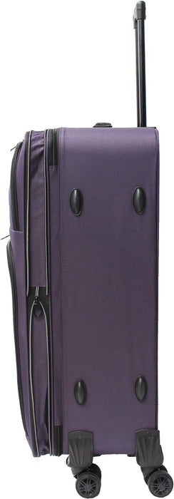 Bordlite Lightweight 4 Wheel Purple Suitcase Soft Luggage Travel Cabin Bag, Easy Roll Suitcase - Purple