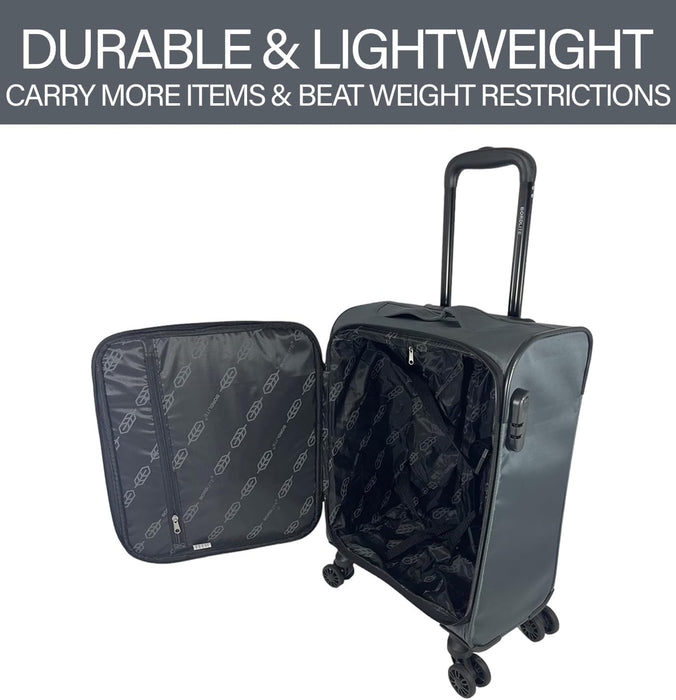 Bordlite Soft Sided Cabin Approved Hand Luggage Suitcase - Extendable Handle Dual Wheel Multi Pocket Travel Bag 52x35x20cm