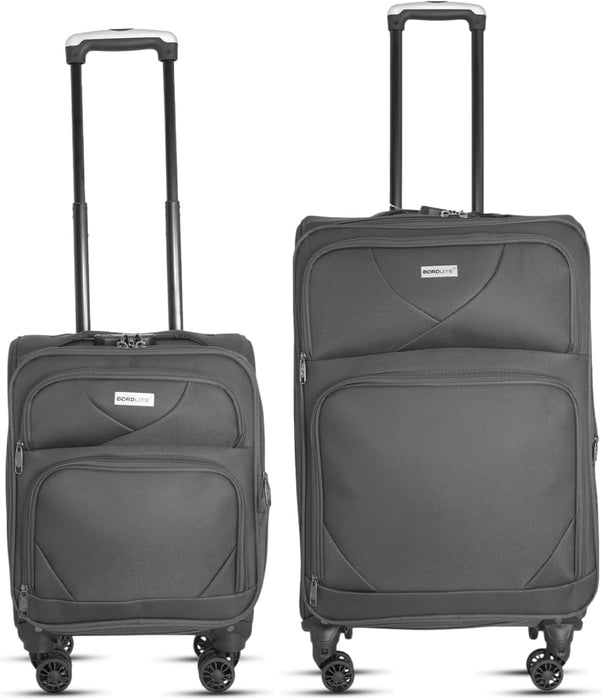 Bordlite Softshell Spinner Suitcase Black - Expandable Travel Luggage with 360 Wheels, Combination Lock, Telescopic Handle and Front Pockets (Available in 19", 22", 27", 30", 34" and Bundle Sets)