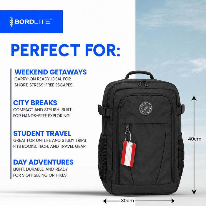Bordlite Ryanair Cabin Bag 40x30x20cm Under Seat Travel Backpack + Free Luggage Tag