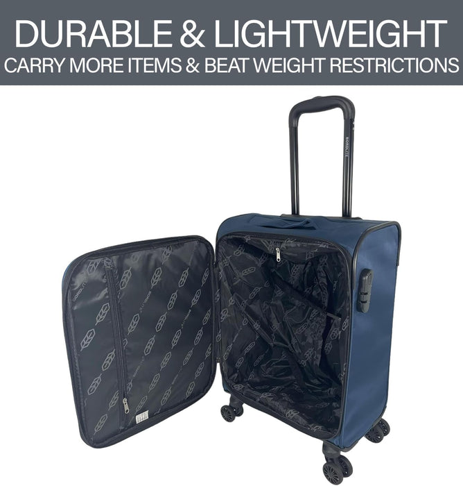 Bordlite Soft Sided Cabin Approved Hand Luggage Suitcase - Extendable Handle Dual Wheel Multi Pocket Travel Bag 52x35x20cm