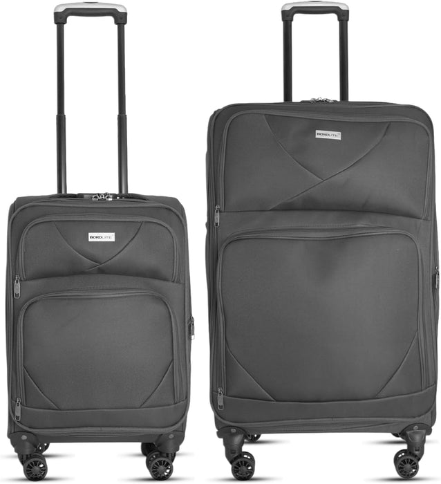Bordlite Softshell Spinner Suitcase Black - Expandable Travel Luggage with 360 Wheels, Combination Lock, Telescopic Handle and Front Pockets (Available in 19", 22", 27", 30", 34" and Bundle Sets)