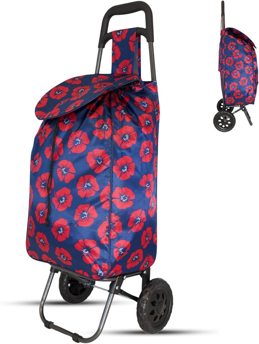 Lightweight 2 Wheel Shopping Trolley Cart 35L - Water-Resistant Bag & Smooth Rolling Wheels - 94cm