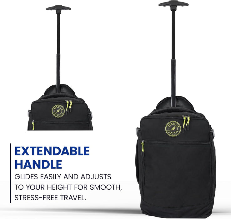 Bordlite Ryanair Cabin Bag 40x25x20cm Underseat Wheeled Travel Bag, Lightweight 20L Hand Luggage with Telescopic Handle, Smooth Wheels, Compression Straps, Side Pocket & Luggage Strap