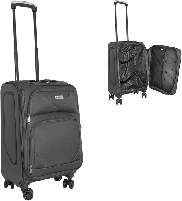 Bordlite Softshell Spinner Suitcase Black - Expandable Travel Luggage with 360 Wheels, Combination Lock, Telescopic Handle and Front Pockets (Available in 19", 22", 27", 30", 34" and Bundle Sets)