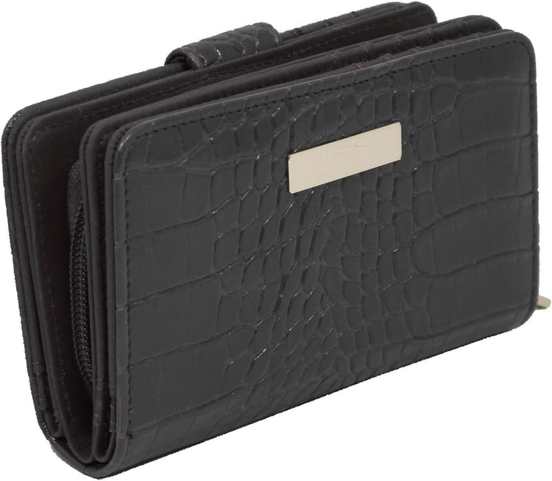 Ridgeback Women's Faux Croc Pattern Tri-Fold Purse - Ladies Coin Purse ID Wallet, Photo Holder, 16 Card Slots