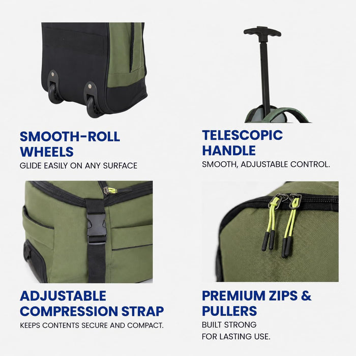 Bordlite Ryanair Cabin Bag 40x25x20cm Underseat Wheeled Travel Bag, Lightweight 20L Hand Luggage with Telescopic Handle, Smooth Wheels, Compression Straps, Side Pocket & Luggage Strap