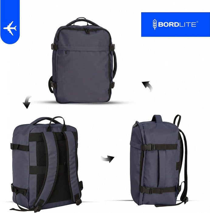 Bordlite Ryanair Cabin Backpack 40x30x20cm – Underseat Travel Backpack for Wizz Air & EasyJet, Water-Resistant Polyester Carry On Bag with Laptop Sleeve, Compression Straps & Security Pocket