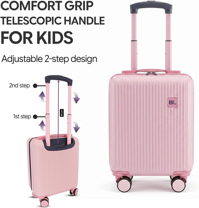 Bordlite Kids Suitcase 40x30x20cm Blue Cabin Luggage for Boys & Girls, Childrens Underseat Travel Case with 360 Spinner Wheels, Telescopic Handle, ABS Shell for Ryanair & Wizz Air