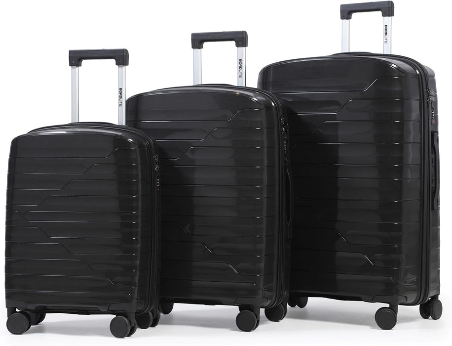 Bordlite Expandable Polypropylene Hard Shell Luggage, Lightweight Suitcase with 4 Spinner Wheels, Combination Lock and Telescopic Handle