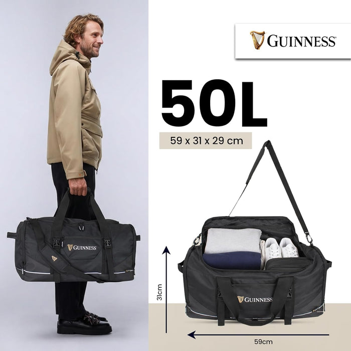 Guinness Sports & Travel Holdall 59cm – Black Duffel Bag with Shoulder Strap