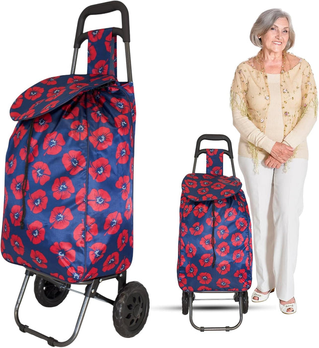 Lightweight 2 Wheel Shopping Trolley Cart 35L - Water-Resistant Bag & Smooth Rolling Wheels - 94cm