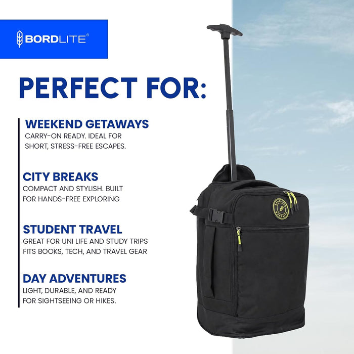 Bordlite Ryanair Cabin Bag 40x25x20cm Underseat Wheeled Travel Bag, Lightweight 20L Hand Luggage with Telescopic Handle, Smooth Wheels, Compression Straps, Side Pocket & Luggage Strap