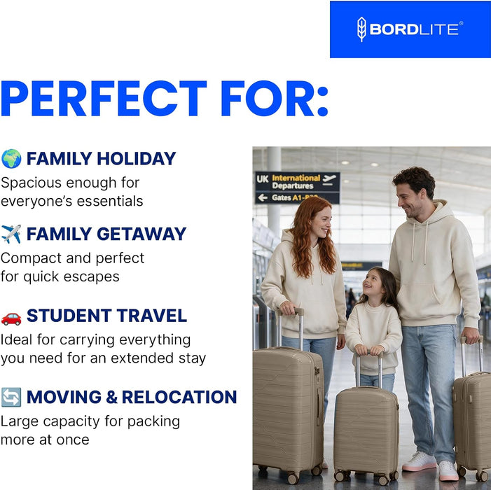 Bordlite Expandable Polypropylene Hard Shell Luggage, Lightweight Suitcase with 4 Spinner Wheels, Combination Lock and Telescopic Handle