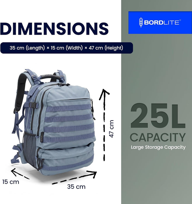 Bordlite 25L Military Tactical Backpack, Heavy Duty MOLLE Rucksack with Padded Shoulder Straps, Waist Belt, Multiple Compartments for Hiking, Camping, Travel, Gym & Work