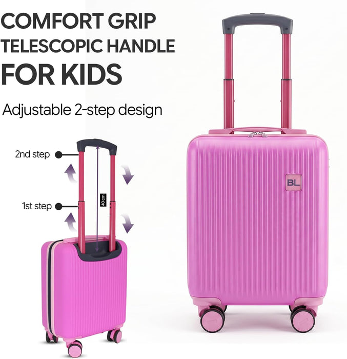 Bordlite Kids Suitcase 40x30x20cm Blue Cabin Luggage for Boys & Girls, Childrens Underseat Travel Case with 360 Spinner Wheels, Telescopic Handle, ABS Shell for Ryanair & Wizz Air