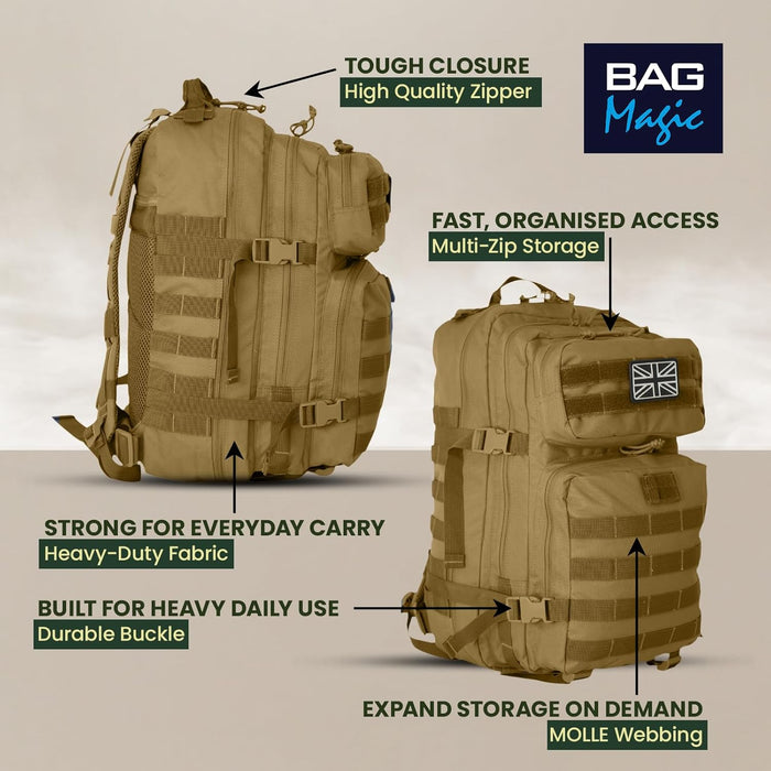 21L Military Tactical Backpack – Durable MOLLE Rucksack with Multi-Pocket Storage