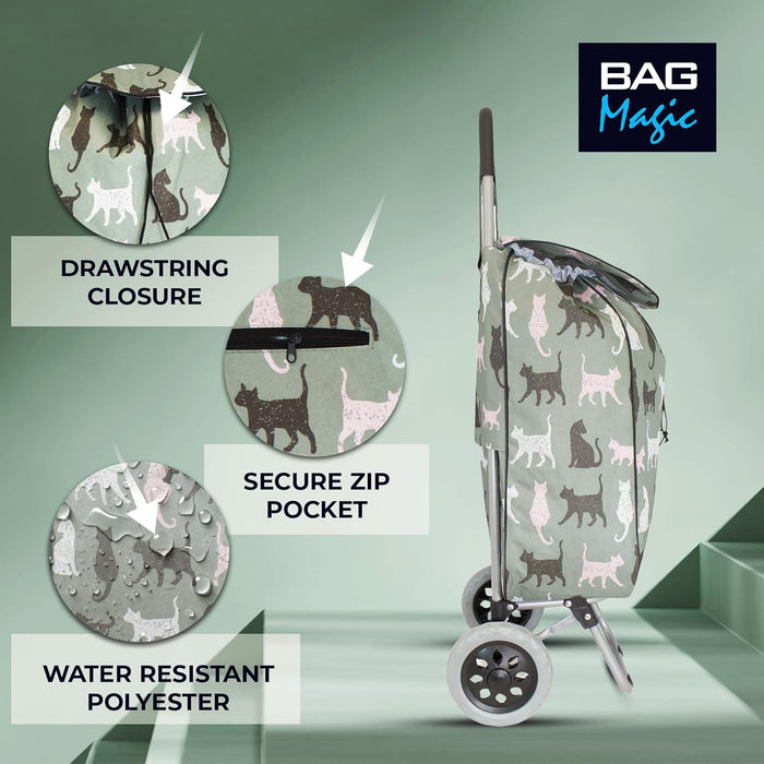 Lightweight 2 Wheel Shopping Trolley Cart 35L - Water-Resistant Bag & Smooth Rolling Wheels - 94cm