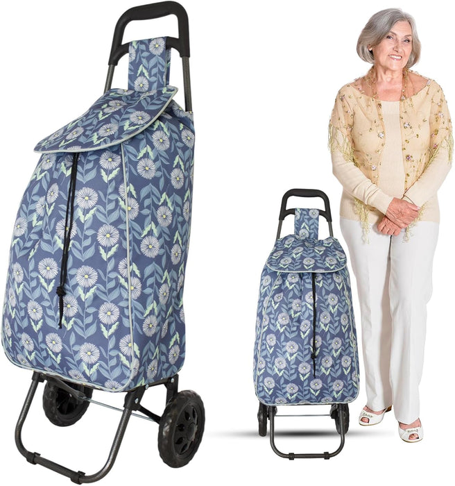 Lightweight 2 Wheel Shopping Trolley Cart 35L - Water-Resistant Bag & Smooth Rolling Wheels - 94cm