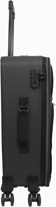 Bordlite Lightweight 4 Wheel Black Suitcase, Soft Luggage Travel Cabin Bag, Easy Roll Suitcase - Black