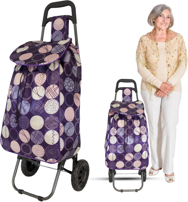 Lightweight 2 Wheel Shopping Trolley Cart 35L - Water-Resistant Bag & Smooth Rolling Wheels - 94cm