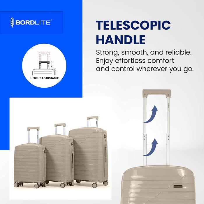 Bordlite Expandable Polypropylene Hard Shell Luggage, Lightweight Suitcase with 4 Spinner Wheels, Combination Lock and Telescopic Handle