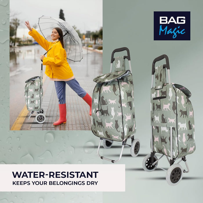 Lightweight 2 Wheel Shopping Trolley Cart 35L - Water-Resistant Bag & Smooth Rolling Wheels - 94cm
