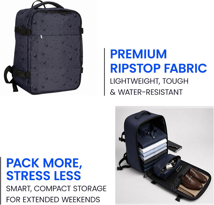 Bordlite Ryanair Cabin Backpack 40x30x20cm – Underseat Travel Backpack for Wizz Air & EasyJet, Water-Resistant Polyester Carry On Bag with Laptop Sleeve, Compression Straps & Security Pocket