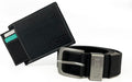 JCB Adjustable Black Leather Mens Belt & Genuine Leather Black Wallet - Bundle