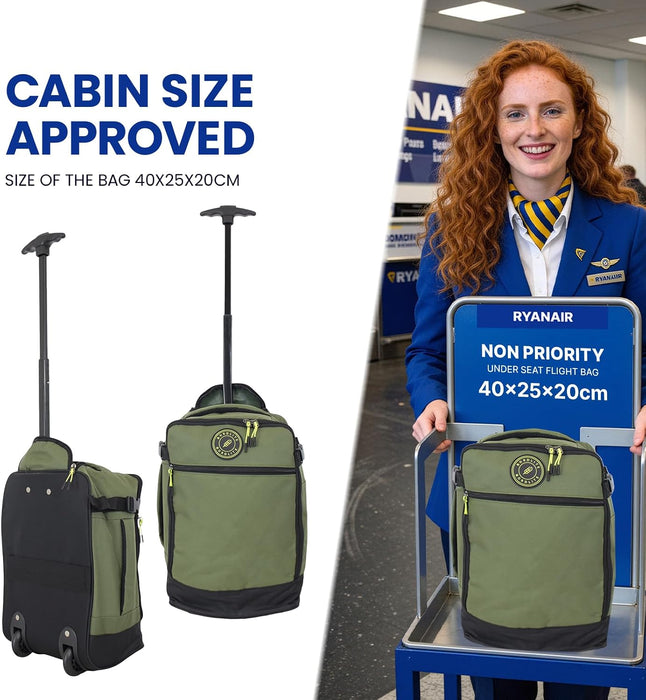 Bordlite Ryanair Cabin Bag 40x25x20cm Underseat Wheeled Travel Bag, Lightweight 20L Hand Luggage with Telescopic Handle, Smooth Wheels, Compression Straps, Side Pocket & Luggage Strap