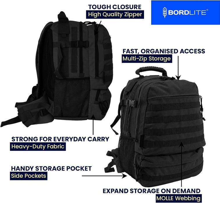 Bordlite 25L Military Tactical Backpack, Heavy Duty MOLLE Rucksack with Padded Shoulder Straps, Waist Belt, Multiple Compartments for Hiking, Camping, Travel, Gym & Work