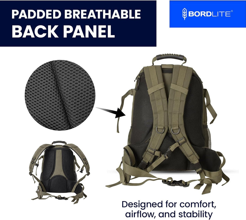 Bordlite 25L Military Tactical Backpack, Heavy Duty MOLLE Rucksack with Padded Shoulder Straps, Waist Belt, Multiple Compartments for Hiking, Camping, Travel, Gym & Work
