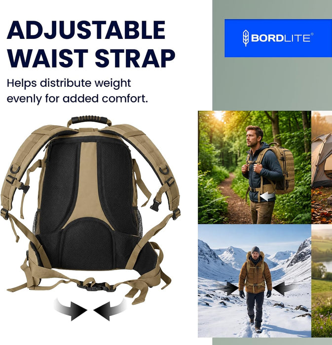 Bordlite 25L Military Tactical Backpack, Heavy Duty MOLLE Rucksack with Padded Shoulder Straps, Waist Belt, Multiple Compartments for Hiking, Camping, Travel, Gym & Work