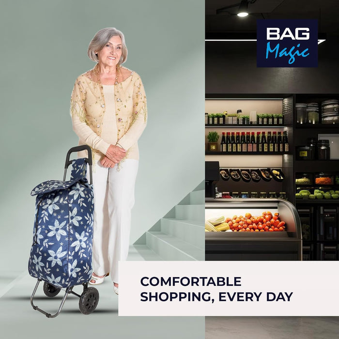 Lightweight 2 Wheel Shopping Trolley Cart 35L - Water-Resistant Bag & Smooth Rolling Wheels - 94cm
