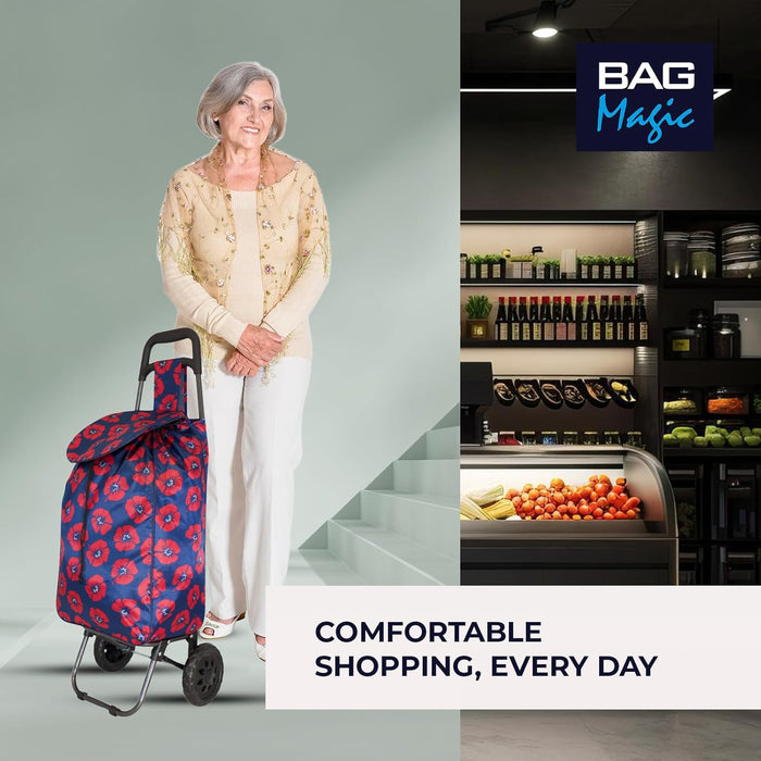 Lightweight 2 Wheel Shopping Trolley Cart 35L - Water-Resistant Bag & Smooth Rolling Wheels - 94cm