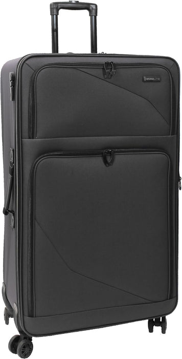 Bordlite Lightweight 4 Wheel Black Suitcase, Soft Luggage Travel Cabin Bag, Easy Roll Suitcase - Black