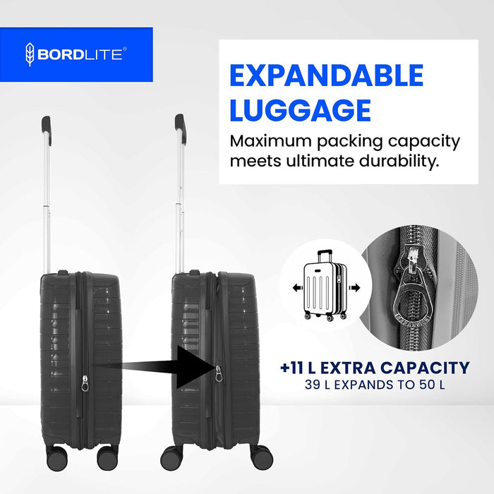 Bordlite Expandable Polypropylene Hard Shell Luggage, Lightweight Suitcase with 4 Spinner Wheels, Combination Lock and Telescopic Handle