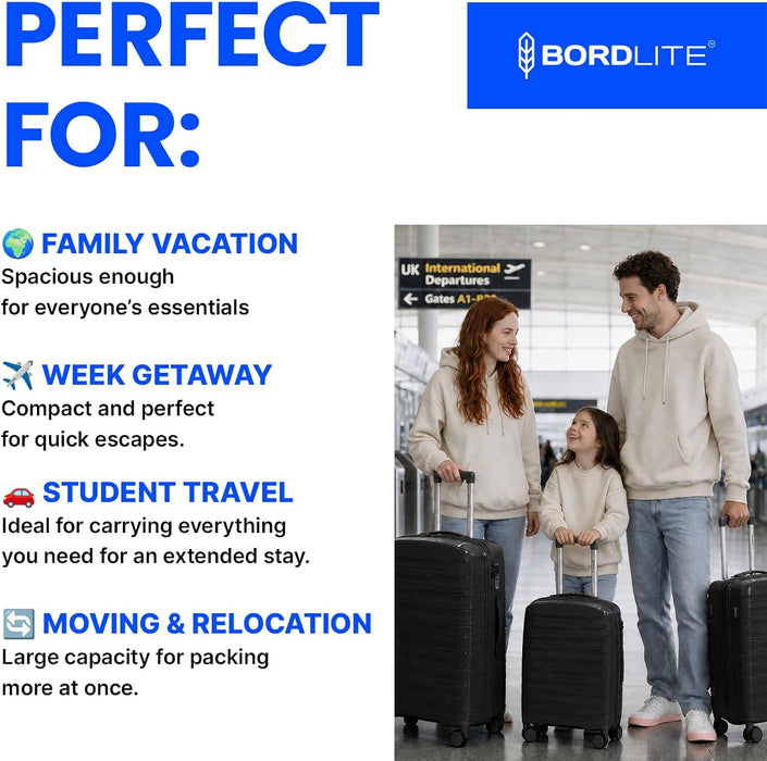 Bordlite Expandable Polypropylene Hard Shell Luggage, Lightweight Suitcase with 4 Spinner Wheels, Combination Lock and Telescopic Handle